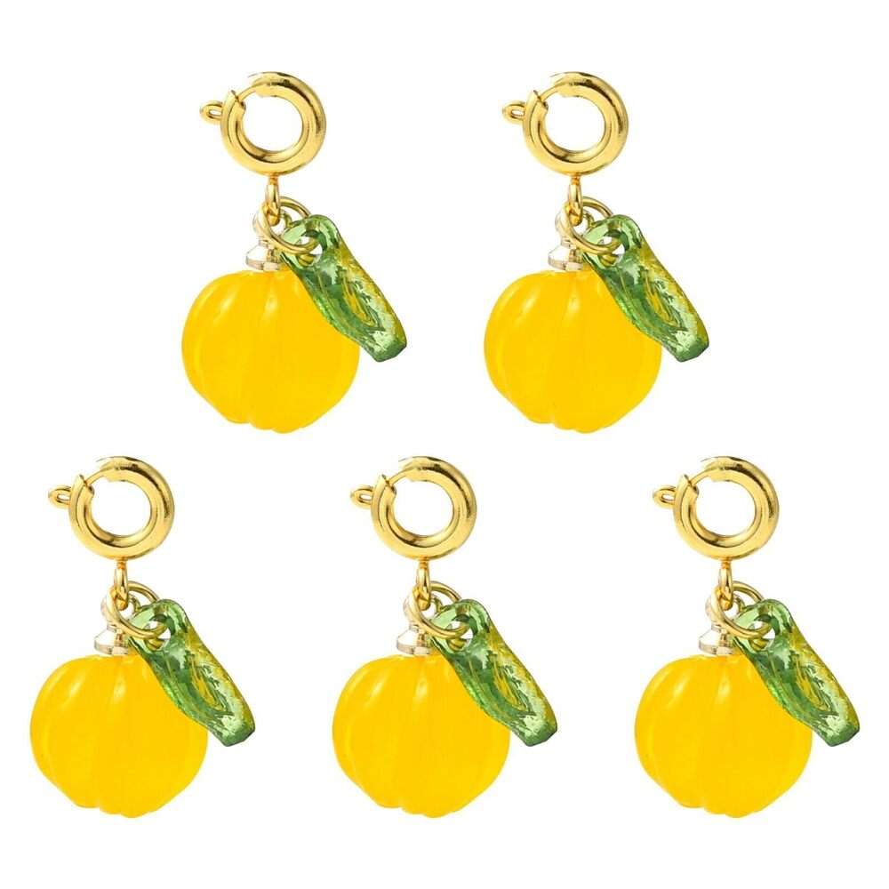 1103 5 pcs Natural Agate Pumpkin Shaped Clip on Charms Halloween Theme